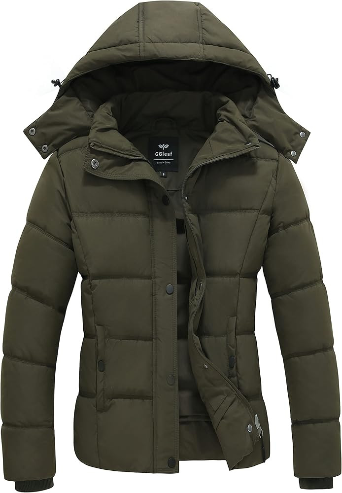 GGleaf Women's Winter Coats Quilted Puffer Jacket Warm Snow Coat with Removable Hood | Amazon (US)