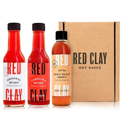 Red Clay All-Star Variety Pack - Spicy Peach Hot Honey, Original Hot Sauce & Carolina Hot Sauce - Gluten Free - Chef-Crafted - Ships in Red Clay Gift Box - 3pk | Amazon (US)