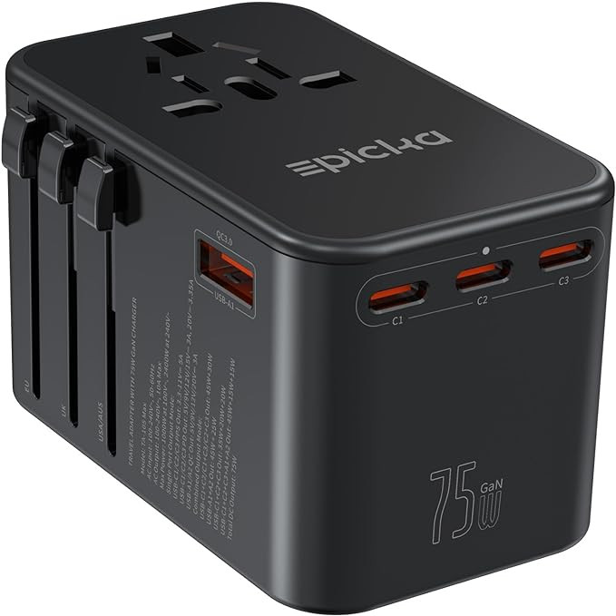 EPICKA Universal Travel Adapter, GaN 75W International Plug Adapter with 3 USB-C PD Fast Charging... | Amazon (US)