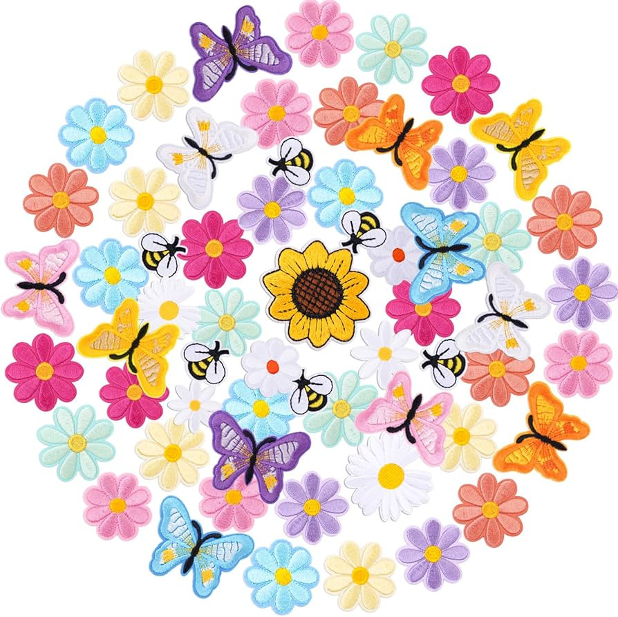 Solasocool Embroidered Iron on Patches Applique 62pcs Flower Butterfly Sew on Patch for Clothes H... | Amazon (US)