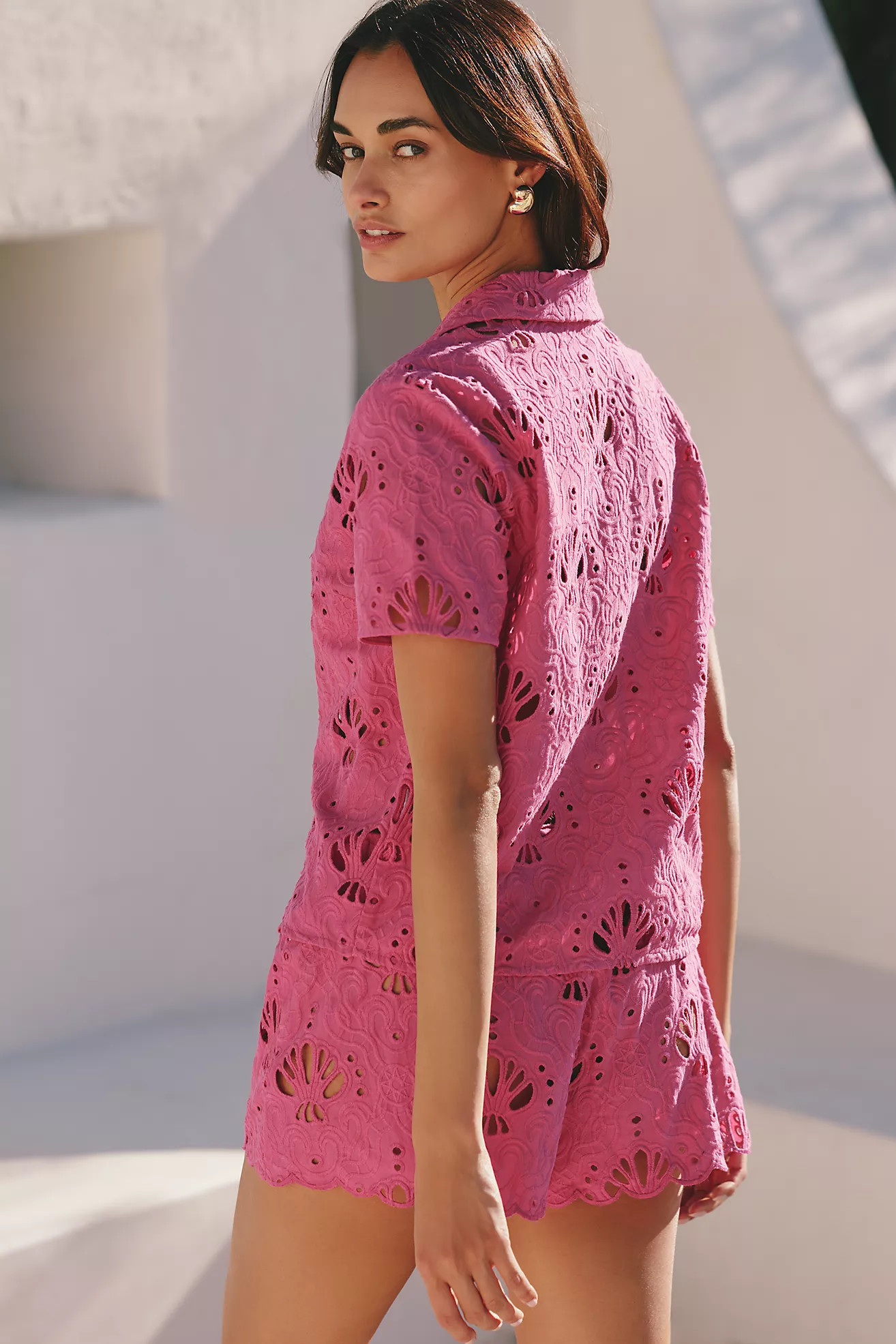 Farm Rio x Anthropologie Shell Eyelet Buttondown Top | Anthropologie (US)