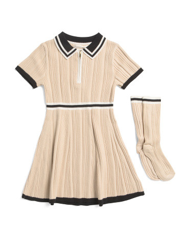 Girls Short Sleeve Sweater Dress With Socks | TJ Maxx