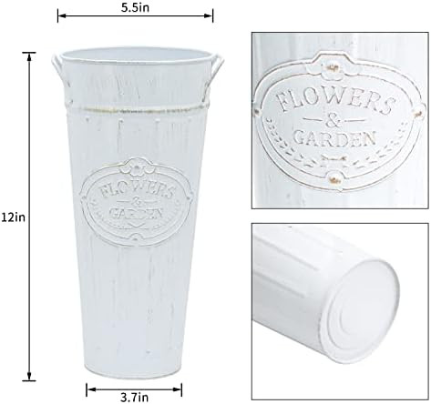 LAKUKU Galvanized Flower Vases 12" , Waterproof Metal Flower Bucket Ideal for Home Decor,Farmhouse ( | Amazon (US)