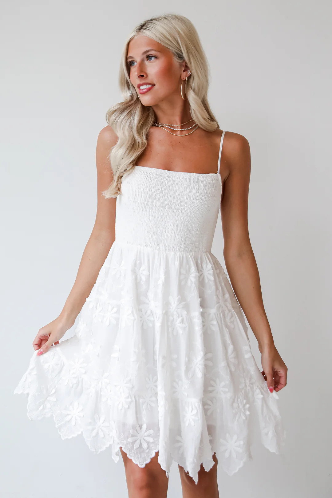 Airy Romance White Floral Embroidered Mini Dress | Dress Up