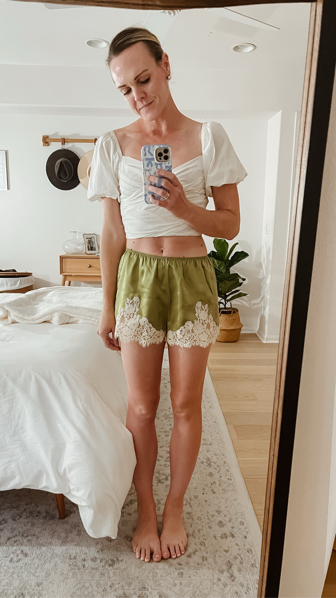 These shorts have haunted me for the last year, I tried them in cream and returned them then ordered them in this chartreuse to see if I could make them work in a brighter color. While they’re stunning (the color is amazing!!), they read too much like lingerie on me. I’m bummed they’re a no for my wardrobe, but they’re so cute with oversized sweaters for spring and tanks in the summer. I’m wearing a small but I might size up for extra length if you’re on the taller side. They come in a few other color ways on Doen’s website, too. 