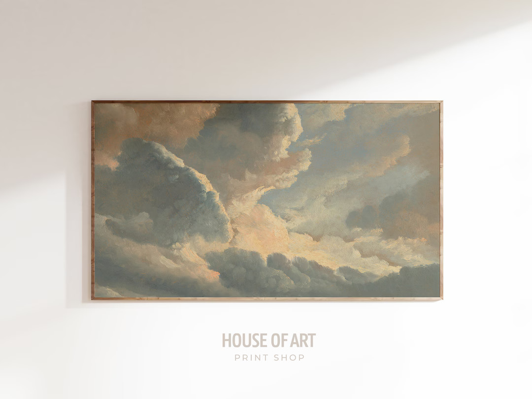 Vintage Frame TV Art Clouds Painting, Neutral Country Farmhouse Art for TV, Romantic Warm Tones D... | Etsy (US)