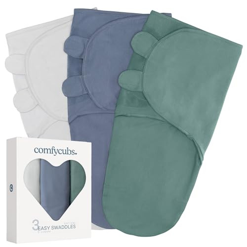 Comfy Cubs Easy Swaddle Blanket, 3 Pack - 100% Cotton Newborn Wrap, Small for 0-3 Months Infants, Breathable and Durable Sleep Sack for Babies - Stone, Nomadic Blue & Azul | Amazon (US)