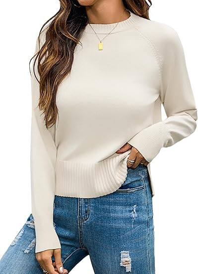 Totatuit Women Cute Cropped Sweater Mock Neck Long Sleeve Lightweight Knit Loose Pullover Sweater... | Amazon (US)