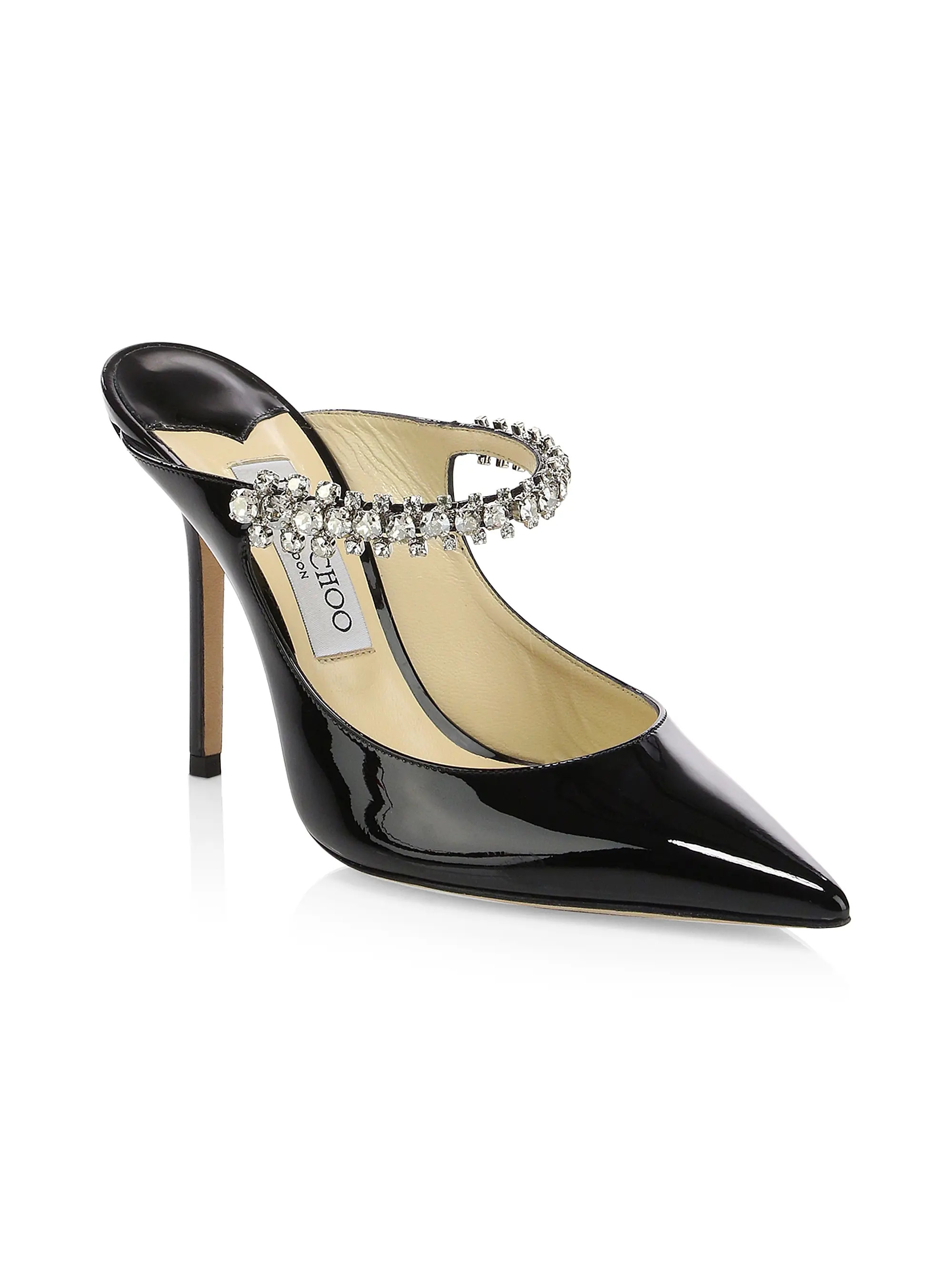 Jimmy Choo Bing 100MM Embellished Patent Leather Mules | Saks Fifth Avenue | Saks Fifth Avenue