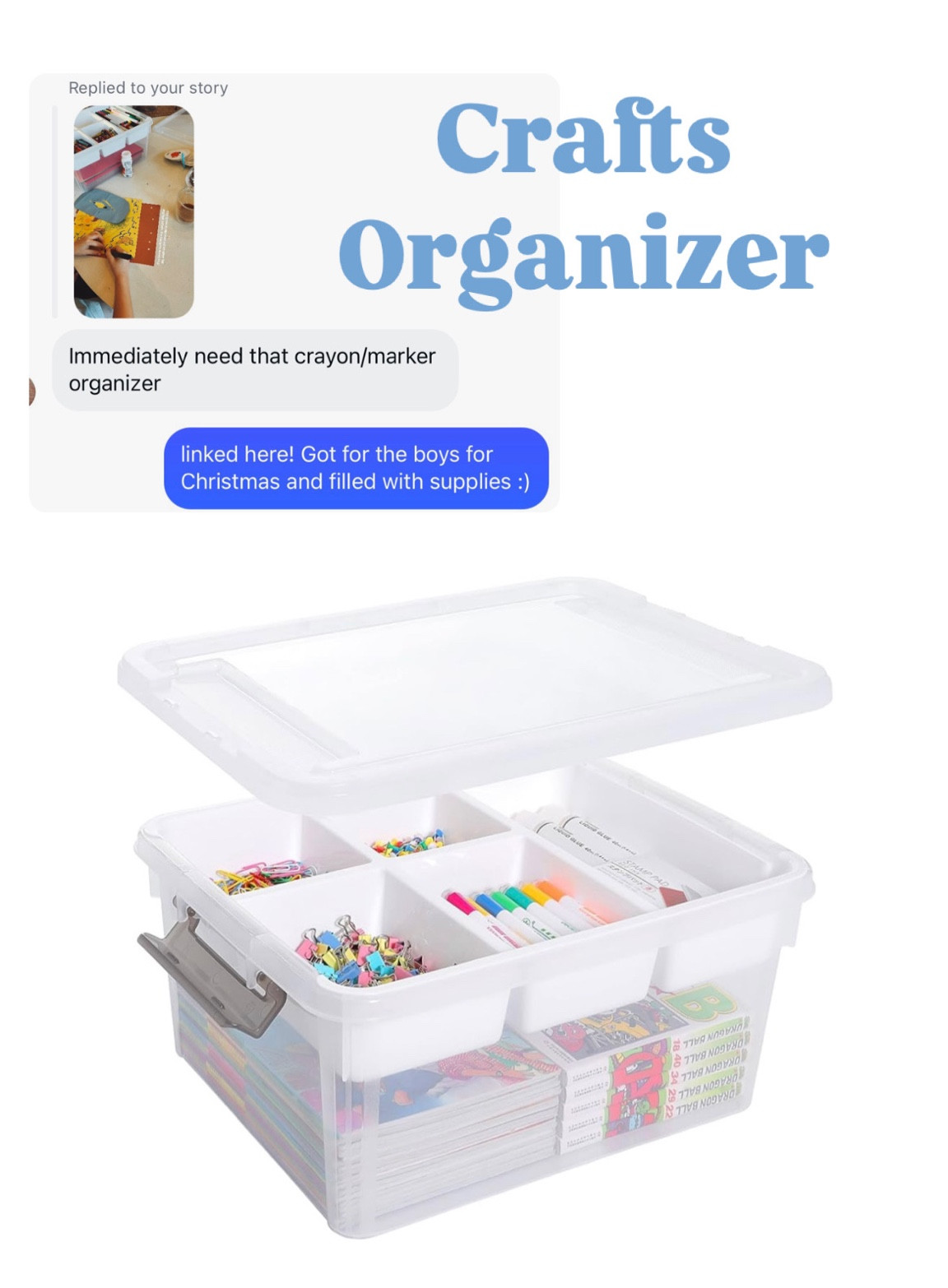 Crafts organizer! Bought for the boys for Christmas and filled with supplies 

Organization, organize toys 

#LTKKids #LTKHome #LTKFindsUnder50