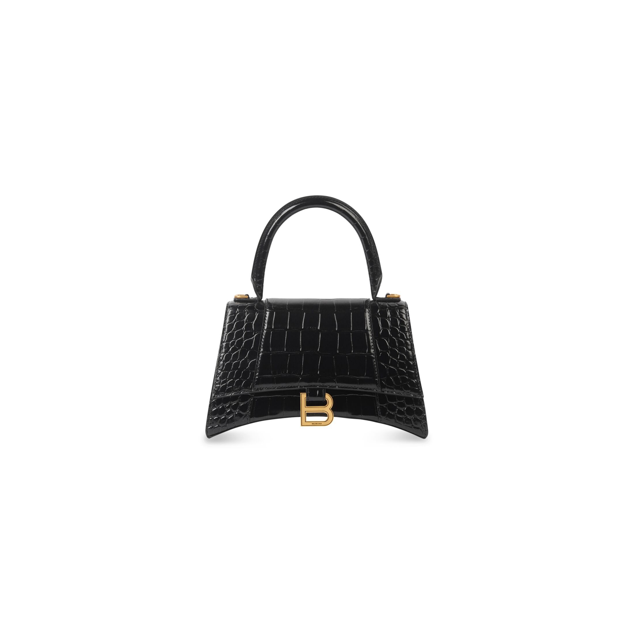 Women's Hourglass Small Handbag Crocodile Embossed in Black | Balenciaga