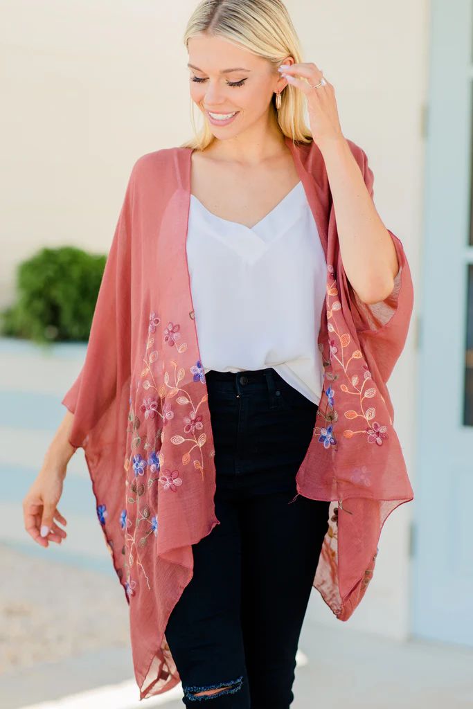 Get Inspired Copper Red Floral Embroidered Kimono | The Mint Julep Boutique