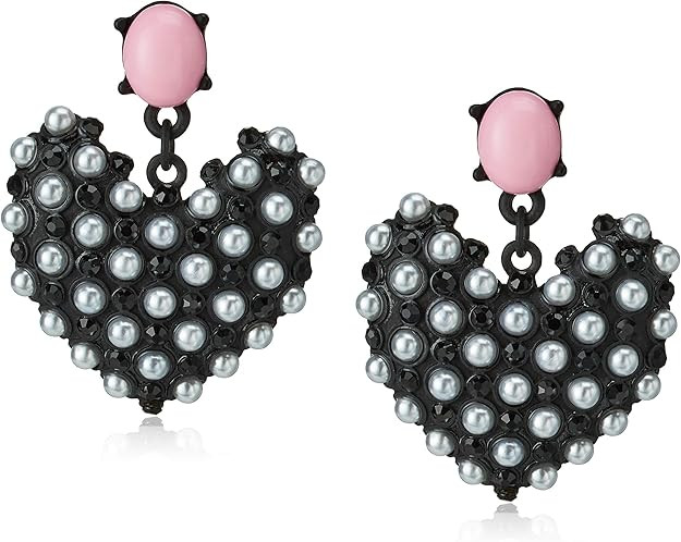 Betsey Johnson Faux Pearl Heart Drop Earrings | Amazon (US)