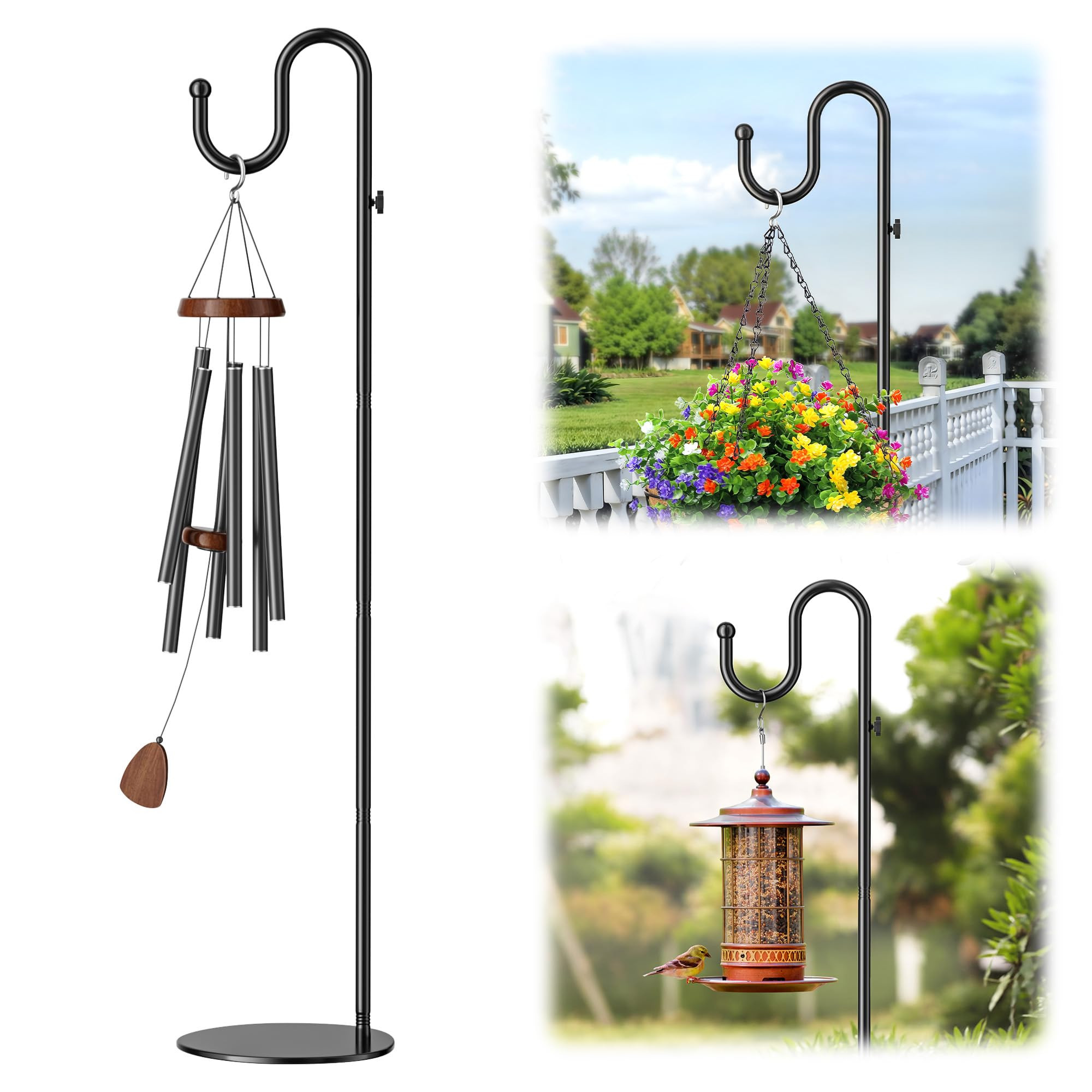 74" Shepherds Hook Stand: Hanging Wind Chimes, Bird Feeders, Plants, Lanterns and Wreath, Adjusta... | Amazon (US)