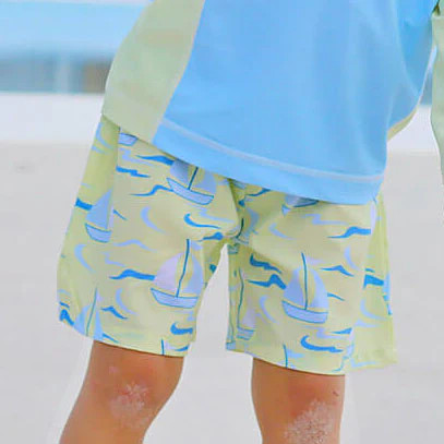 Yellow Sailboat Print Swim Trunks | Classic Whimsy
