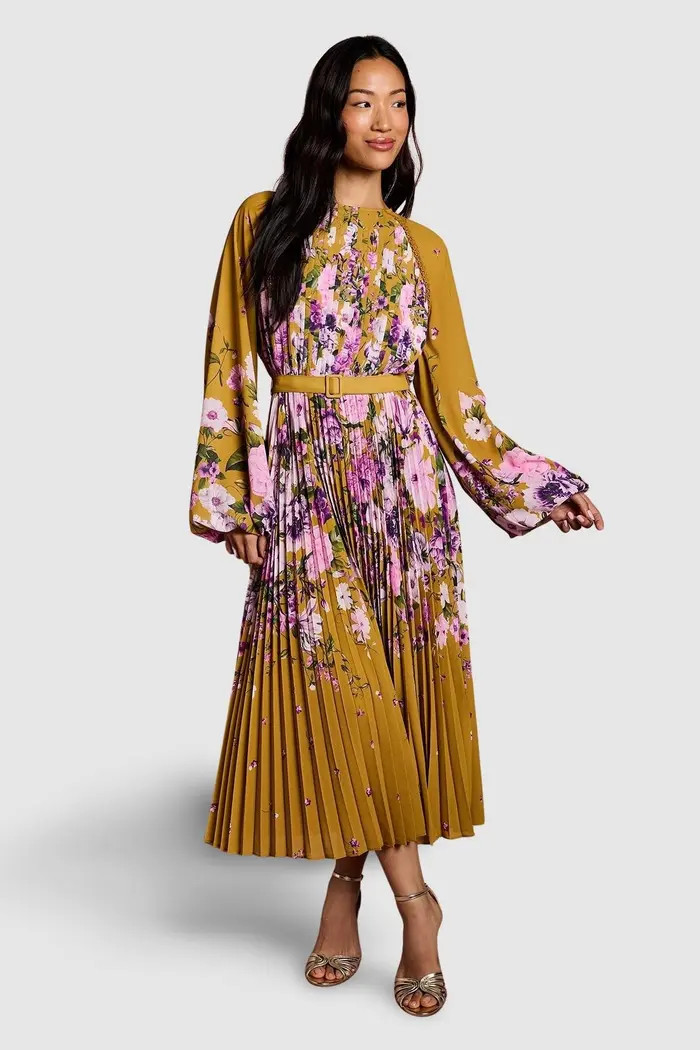 Floral Pleated Georgette Midi Dress | Nordstrom