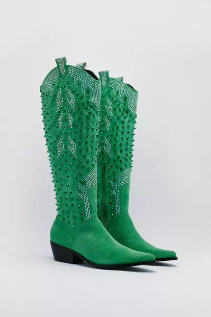 Studded Rhinestone Faux Suede Cowboy Boots | Nasty Gal (US)