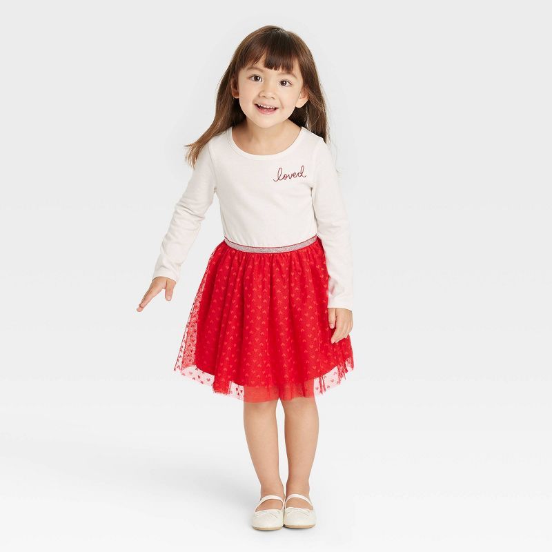 Toddler Girls' 'Loved' Tulle Dress - Cat & Jack™ Cream | Target