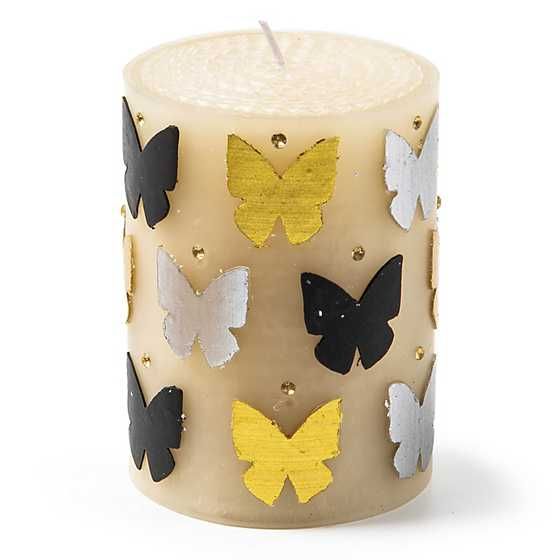 Butterfly Silver & Gold 4" Pillar Candle | MacKenzie-Childs
