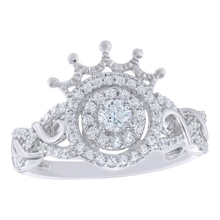 White Natural Diamond Double Frame Vintage Style Woven Crown Ring in 10k White Gold By Jewel Zone US | Walmart (US)