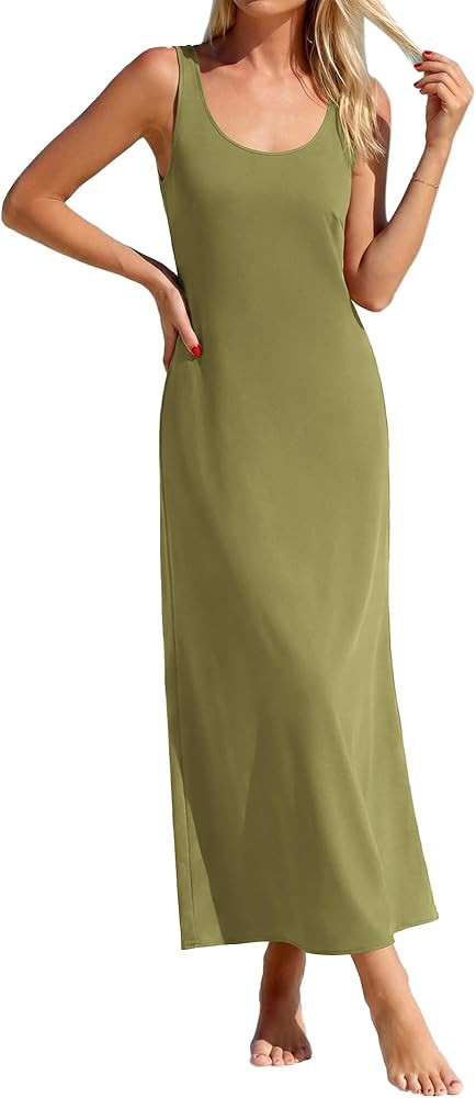 BTFBM Womens Summer Tank Dress 2026 Sleeveless Scoop Neck Boho Sundress Satin Loose Flowy Party B... | Amazon (US)