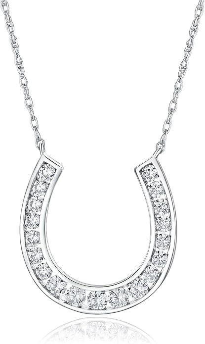 925 Sterling Silver Horseshoe Necklace Created Gemstone Birthstone Necklace Channel Set Horse Sho... | Amazon (US)