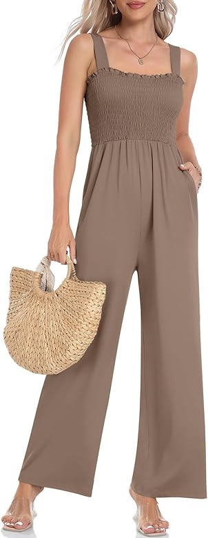 DACESLON Women's 2023 Loose Casual Overalls Jumpsuits One Piece Sleeveless Wide Leg Long Pant Romper | Amazon (US)