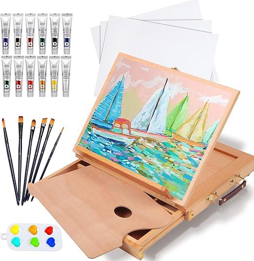Falling in Art Tabletop Easel Set - 24 Pieces Starter Kit - Artist Acrylic Painting Kit with 12 A... | Amazon (US)