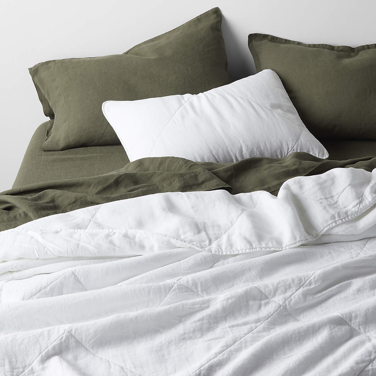 EUROPEAN FLAX -Certified Linen Crisp White King Quilt + Reviews | Crate & Barrel | Crate & Barrel