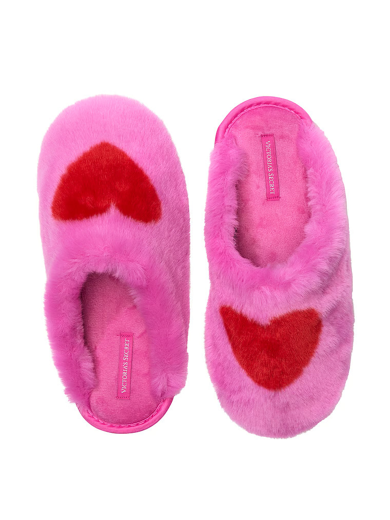 Buy Closed-Toe Faux Fur Slippers, Pink Heart - Order Slippers online - Victoria's Secret US | Victoria's Secret (US / CA )