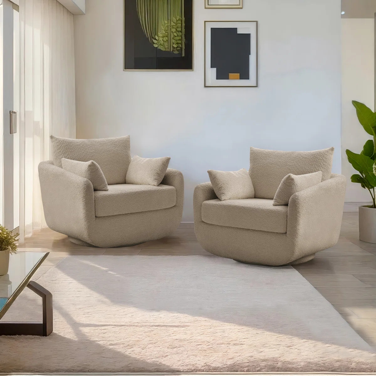 Lazareth 40 "Width Boucle Rotating Single Chair Soft And Comfortable (Set Of 2) | Wayfair North America