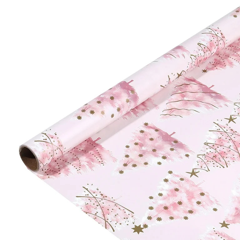118.1"x16.9", Christmas Tree Wrapping Paper Rolls,Xmas Pink Gift Wrap Paper Mini Roll, Cute Aesth... | Walmart (US)