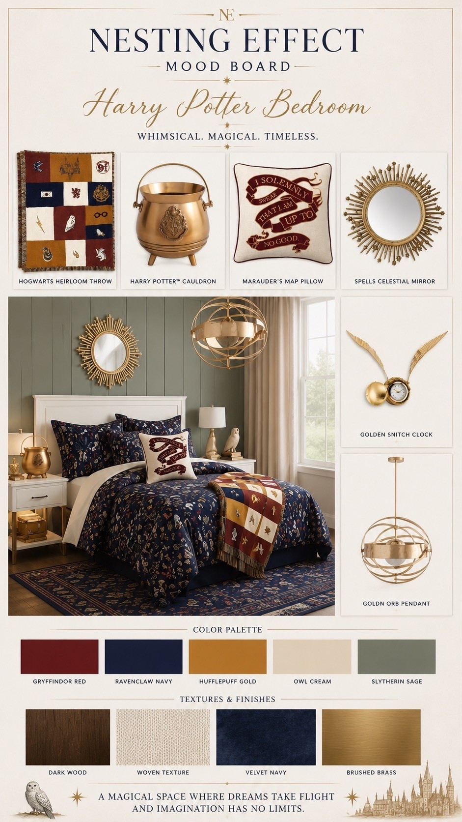 ✨ A little magic goes a long way. ⚡️

Designing a bedroom that feels timeless, whimsical, and full of wonder doesn't have to look childish. By layering rich navy tones, warm brass finishes, cozy textures, and subtle Harry Potter-inspired details, you can create a space that's both magical and elevated.

This is your sign to embrace themed décor in a sophisticated way. Which piece would you take home first? 🦉✨

⚡ Save this for your next bedroom refresh!
🪄 Follow @NestingEffect for more elevated interiors, mood boards, and design inspiration.

#LTK #LTKHome #LTKStyle #LTKCreator #ShopLTK