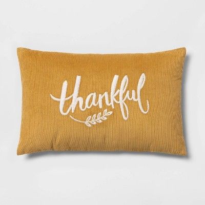 Lumbar Embroidered 'Thankful' Corduroy Pillow - Threshold™ | Target