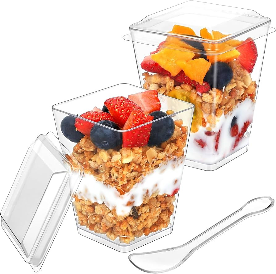 60 Pack 4.5OZ Parfait Cups with Lids, Clear Dessert Cups with Spoons Plastics Dessert Cups with L... | Amazon (US)