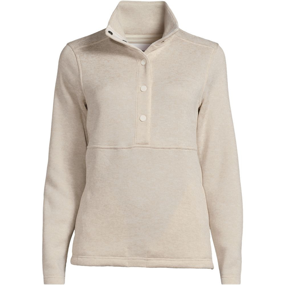 Women's Sweater Fleece Snap Neck Pullover Jacket - Ivory Sand Heather - L | Lands' End Business Outfitters