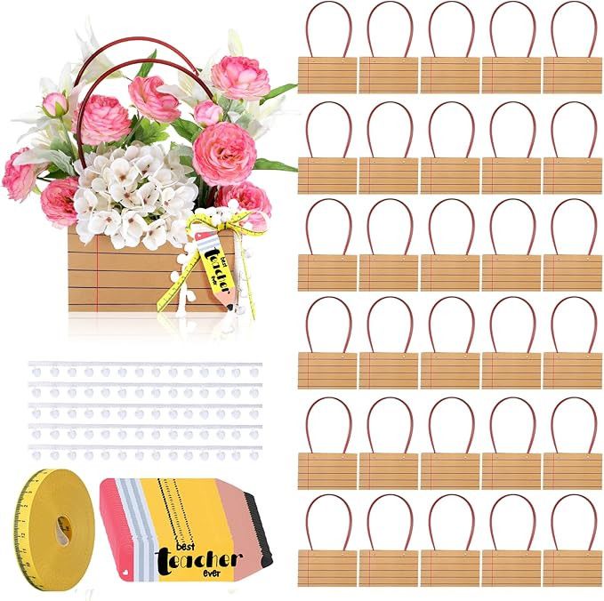 Gilprop 30 Pcs Teacher Appreciation Week Flower Bag with Handle Kraft Flower Bouquet Bags Teacher... | Amazon (US)
