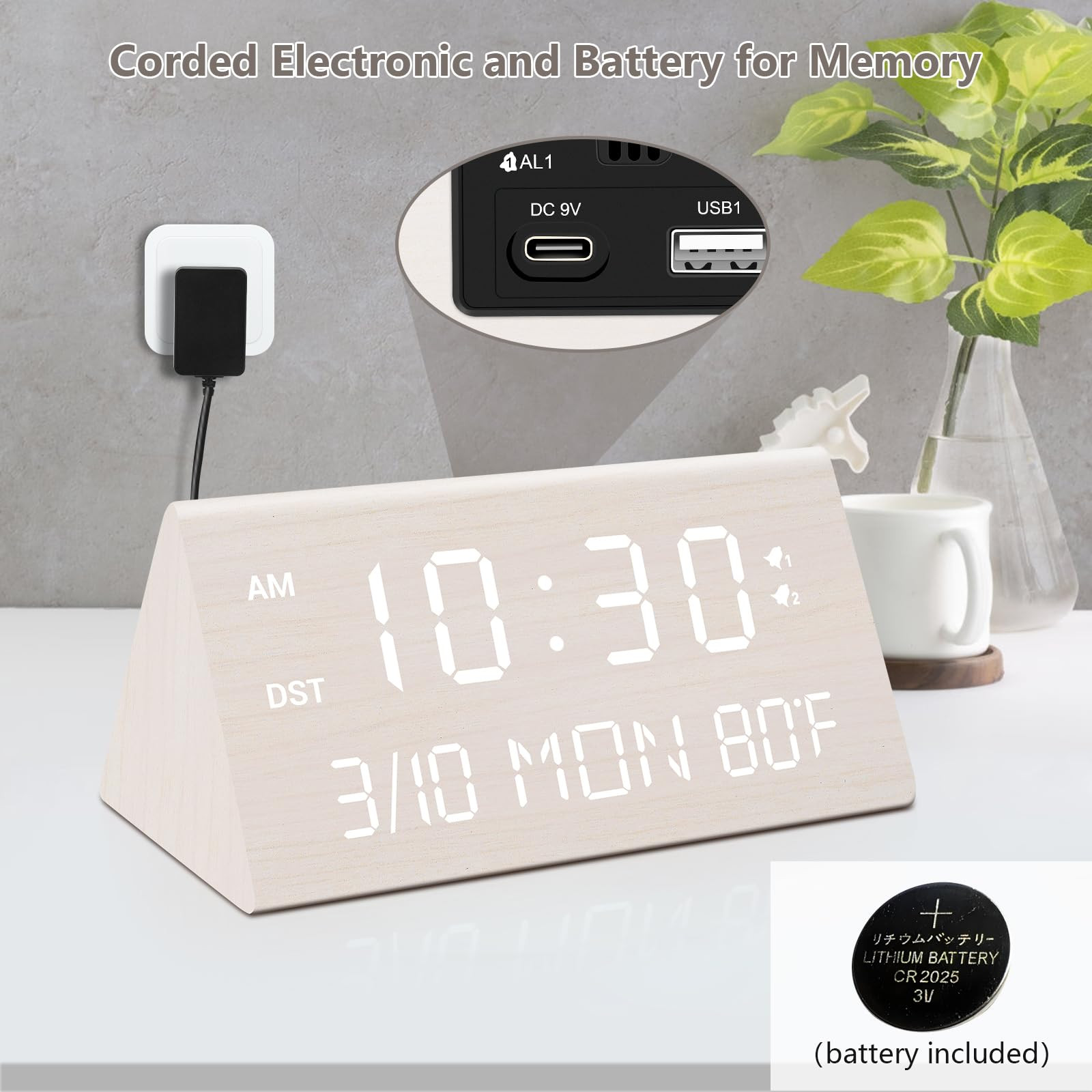 Amazon.com: Kogonee Wooden Digital Alarm Clock, 0-100% Dimmer, 2 Alarm Settings, Weekday/Everyday... | Amazon (US)