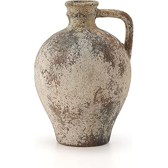 LUKA Ceramic Rustic Farmhouse Vase,8.25 inch Terracotta Vase with Handle,Neutral Clay Pot Vases D... | Amazon (US)