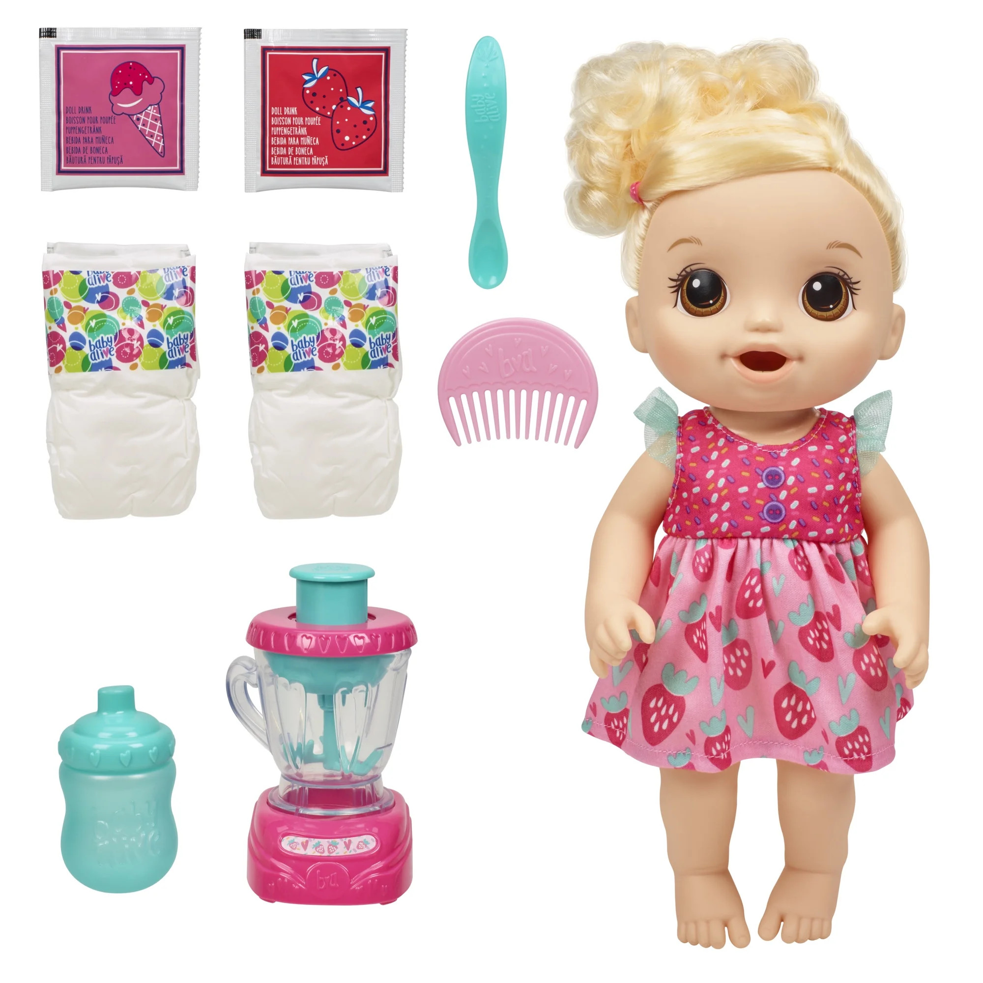 Baby Alive Magical Mixer Baby Doll Strawberry Shake, Blender, Drinks, Wets, Eats, Blonde Hair Toy | Walmart (US)
