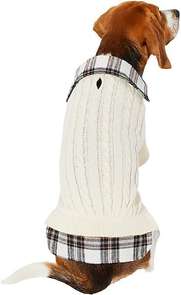 FRISCO Cream Cable Knit Dog & Cat Sweater, White/Red Plaid, Small - Chewy.com | Chewy.com