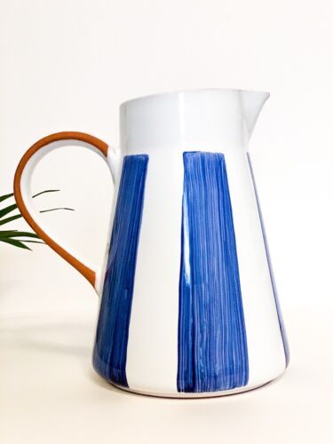 MOLDE Striped Hand painted  CERAMIC Portugal PITCHER/VASE White/Blue/Brown VTG | eBay US