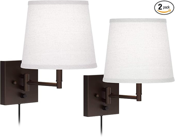 360 Lighting Lanett Modern Swing Arm Wall Lamps Set of 2 Painted Bronze Plug-in Light Fixture Oat... | Amazon (US)