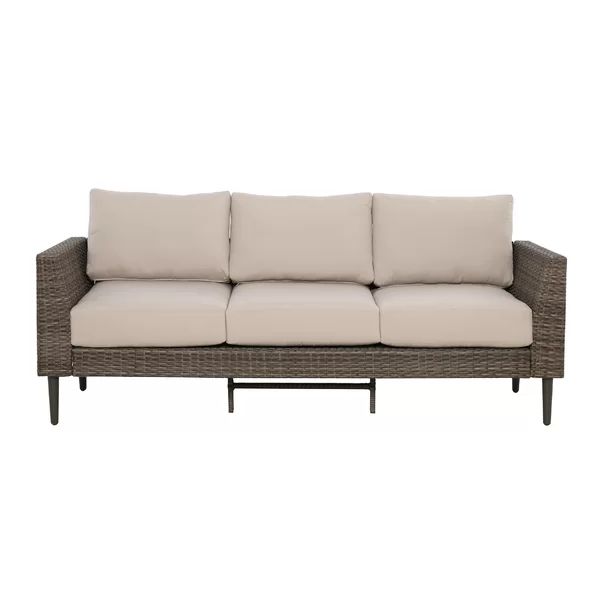 Brayleigh 83" Wide Outdoor Wicker Patio Sofa with Cushions | Wayfair Professional