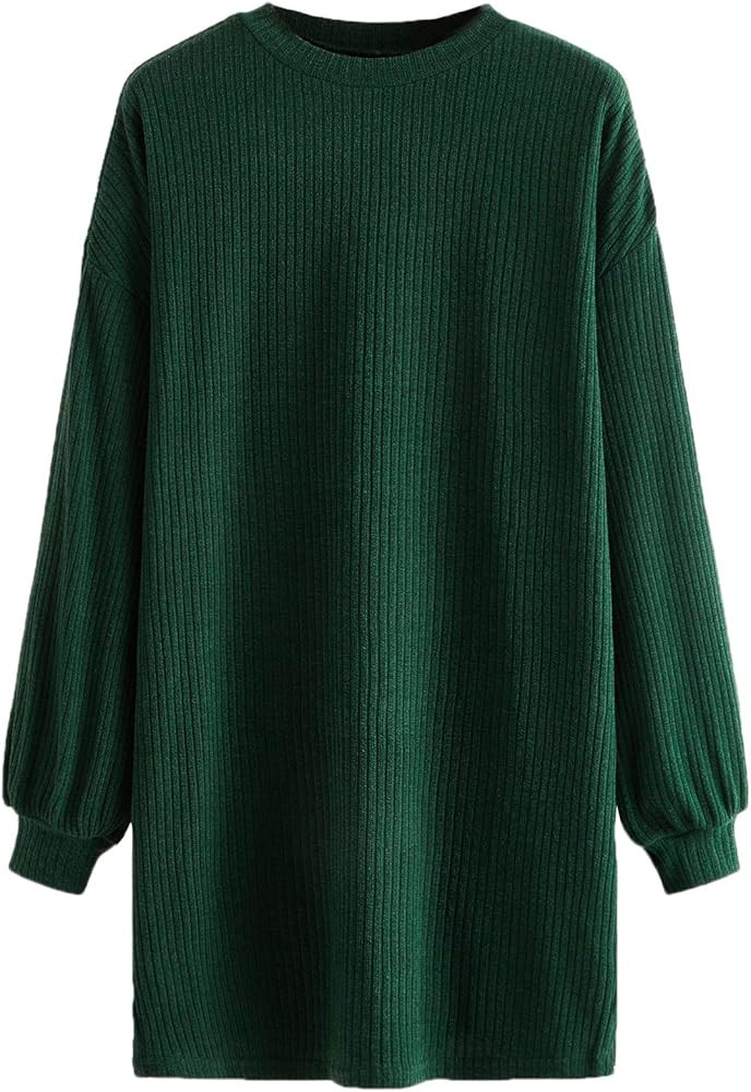 MakeMeChic Women's Mock Neck Bishop Long Sleeve Drop Shoulder Rib Knit Short Dress | Amazon (US)