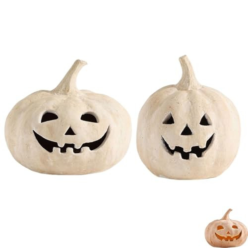 Pumpkin Decor Fall Halloween Decorations - Hand-Painted Terracotta Glowing Pumpkins For Porch Table Mantel Farmhouse Home Indoor Outdoor (colorful-C) | Amazon (US)