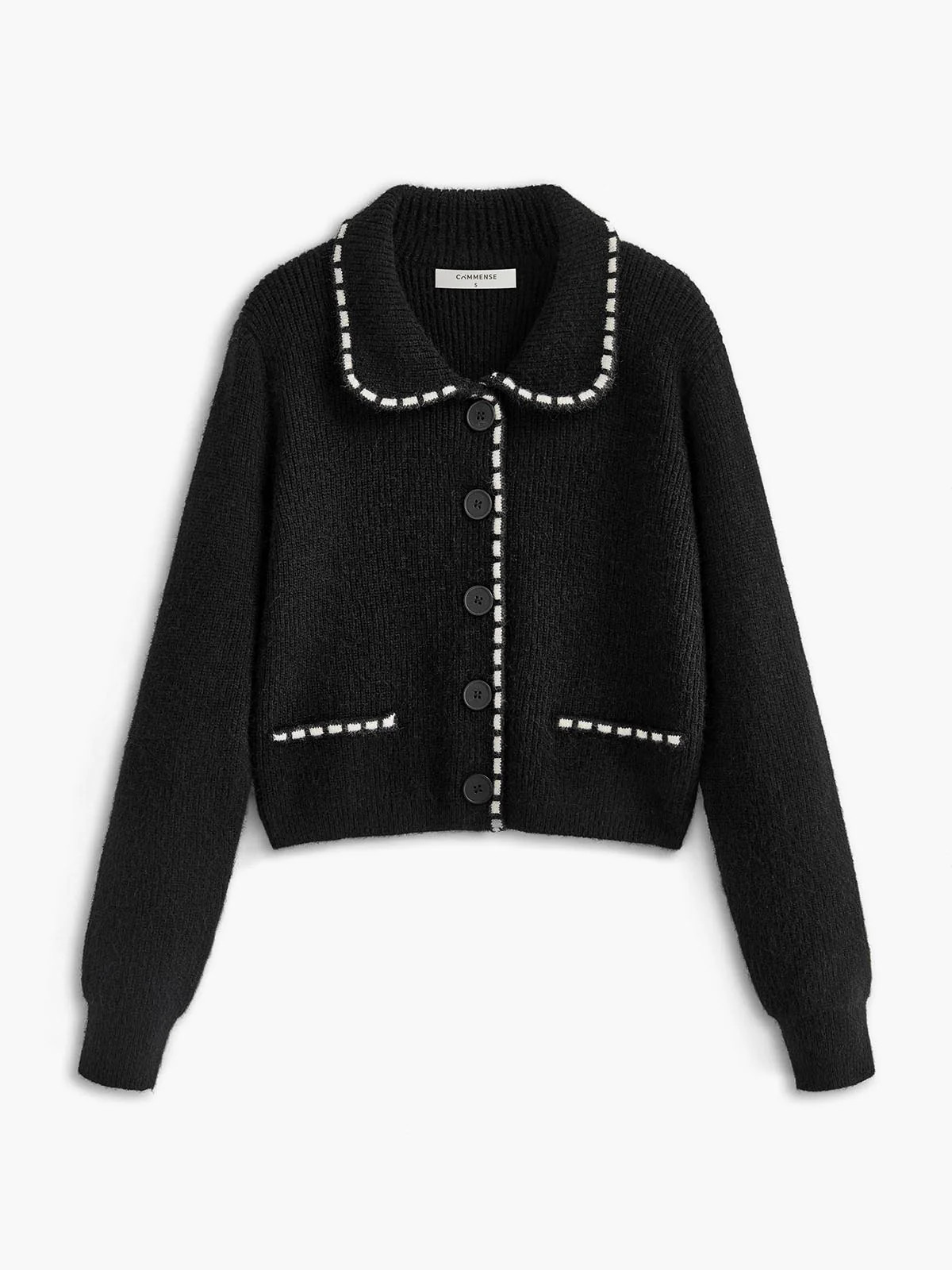 Contrast Trim Lapel Cardigan | Commense