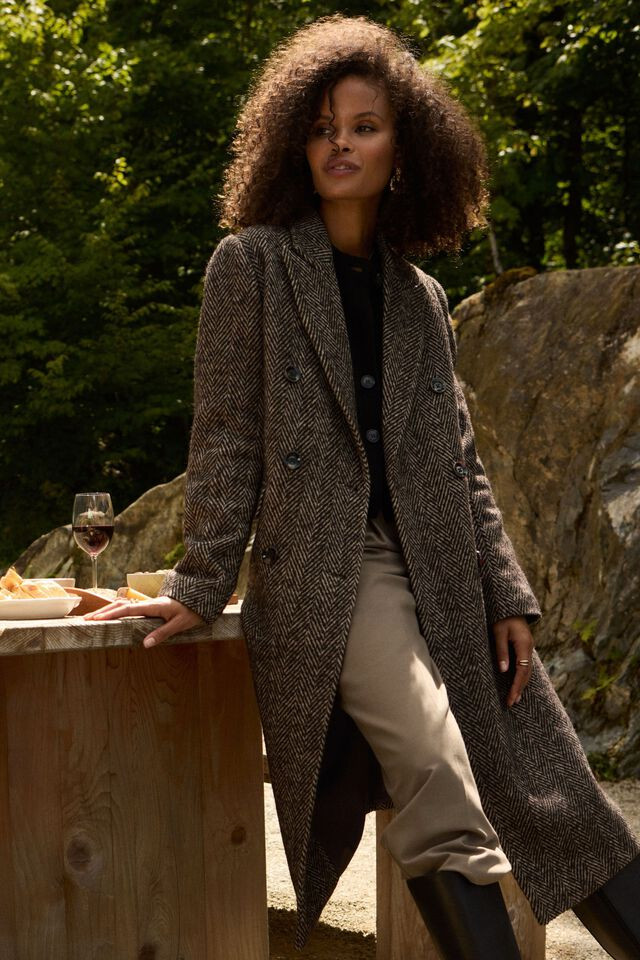 Double Breasted Herringbone Coat | Dynamite Clothing