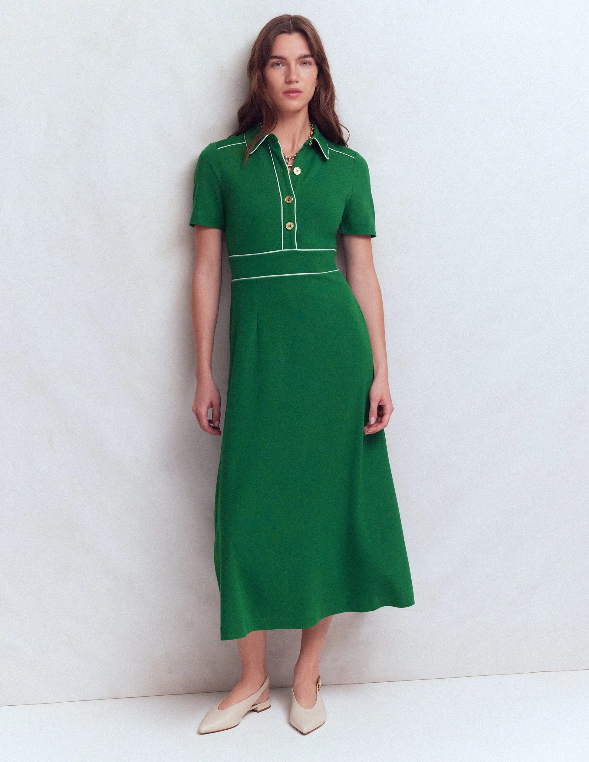 Etta Piping Trim Ponte Dress-Fresh Green | Boden (US)