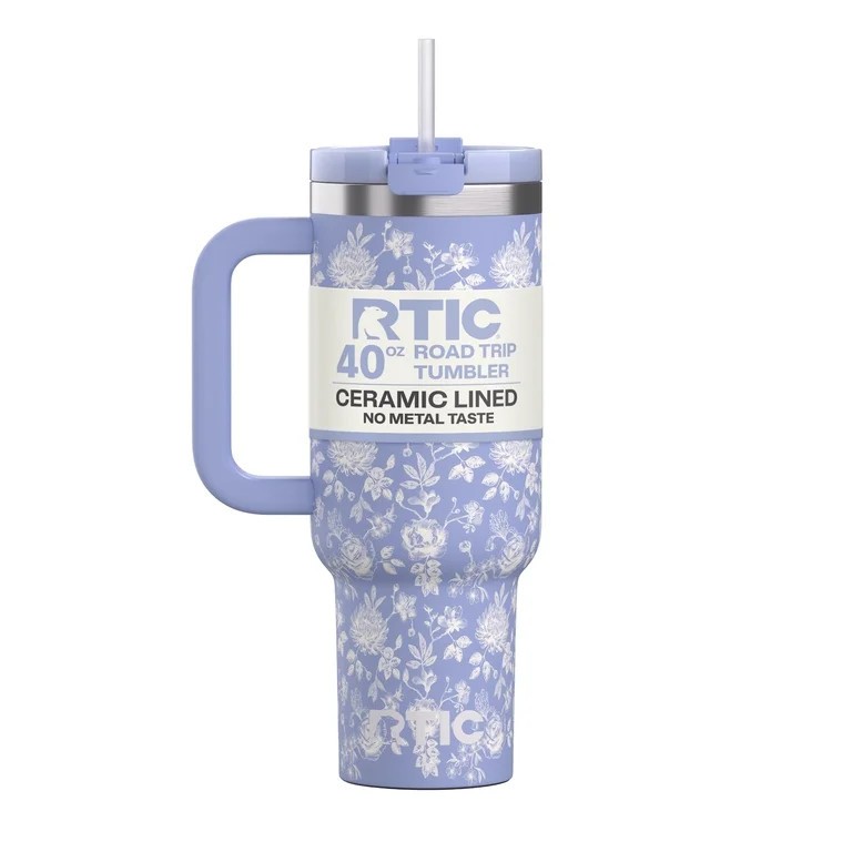 RTIC 40 oz Tumbler, Ceramic Lined, Leak-Resistant Straw Lid, Road Trip, Periwinkle Bouquet | Walmart (US)